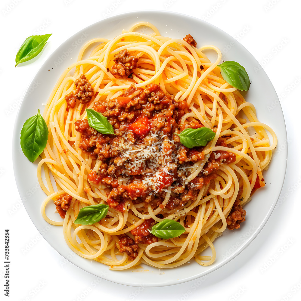 Top view spaghetti bolognese isolated on transparent background Top view spaghetti bolognese isolated on transparent background