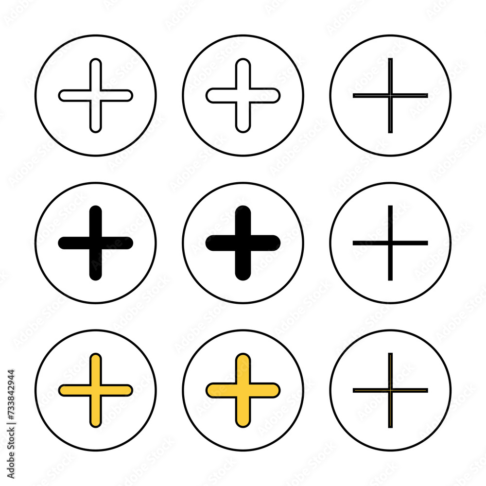 Plus Icon set vector. Add plus sign and symbol Plus Icon set vector. Add plus sign and symbol