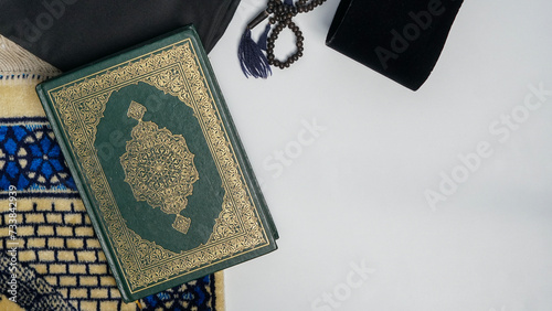 Islamic background with Copy Space, with Muslim prayer equipment