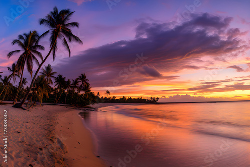 Serene Tropical Beach Landscape at Sunset: A Perfect Destination for Relaxation and Serenity © Evan