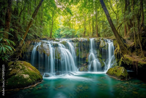 AI generated illustration of a jungle waterfall capturing the beauty of a cascading waterfall