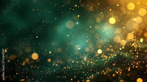 Gold and green background with yellow lights and green backdrop, Generative AI.