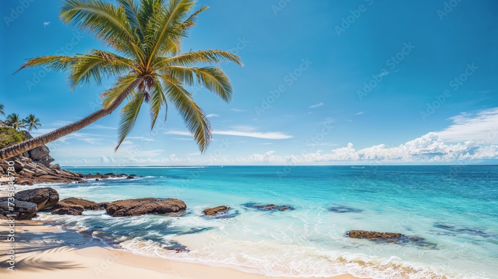 AI generated illustration of a secluded beach with soft white sand and turquoise waters