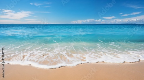 AI generated illustration of golden sands meeting turquoise waves in a secluded beach paradise © Wirestock