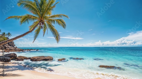 AI generated illustration of a secluded beach with soft white sand and turquoise waters