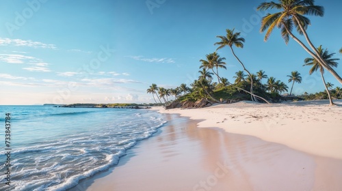 AI generated illustration of secluded beach with soft white sand and turquoise waters