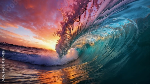 AI generated illustration of rainbow-colored ocean waves