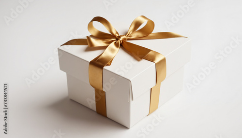 gift box with gold ribbons on a white background