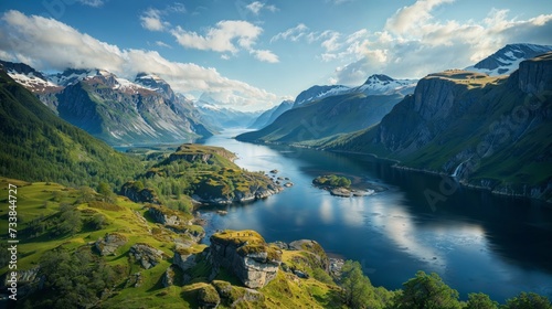 AI generated illustration of the breathtaking Fjords of Norway © Wirestock