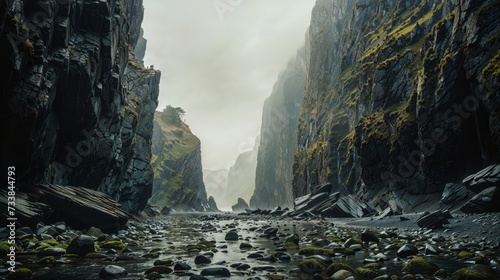 Fényképezés AI generated illustration of foggy coastal cliffs crafting a symphony of nature'