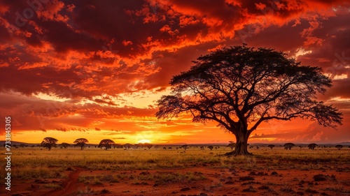 Red Silhouette Savannah © Wirestock