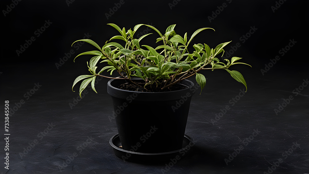 Fototapeta premium plant, small flowerpot source image, black background. Generative AI.
