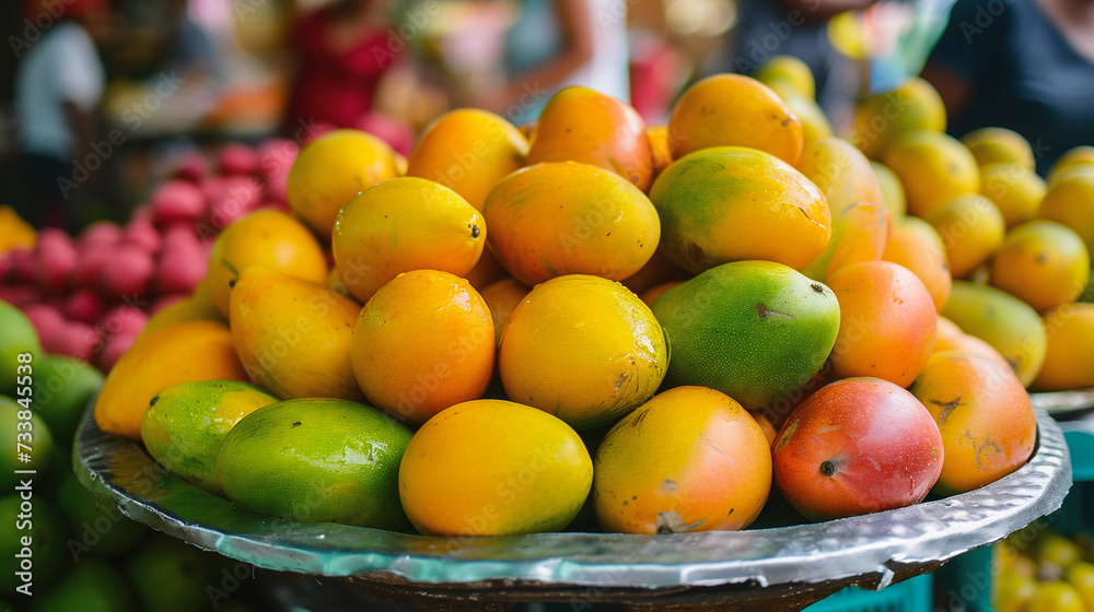 Mango fruit on the counter in the market