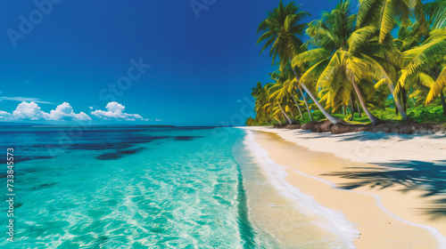 Beautiful tropical beach with coconut palm trees