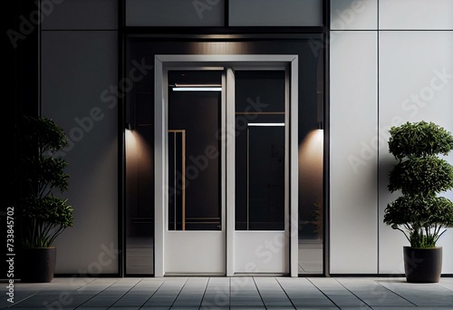 Modern white office entrance door. Generative AI photo
