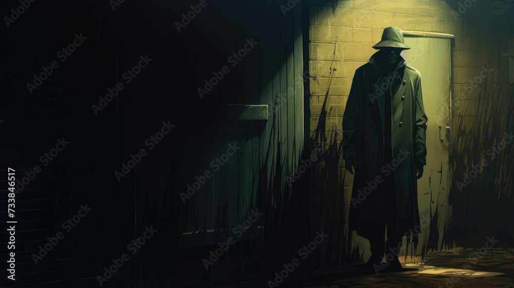 Unrecognizable male figure with hidden face in the shadows Unrecognizable male figure with hidden face in the shadows