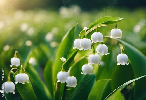 the lily of the valley flower is in front of a green background photo