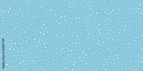 Merry Christmas and Happy New Year horizontal seamless banner with white snowflakes of abstract shapes in flat style on a blue sky. Snowfall design pattern for greeting cards. Vector illustration