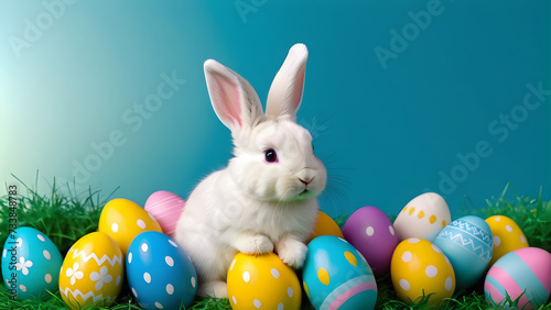 easter bunny and easter eggs Easter background Easter card AI generated © Kim