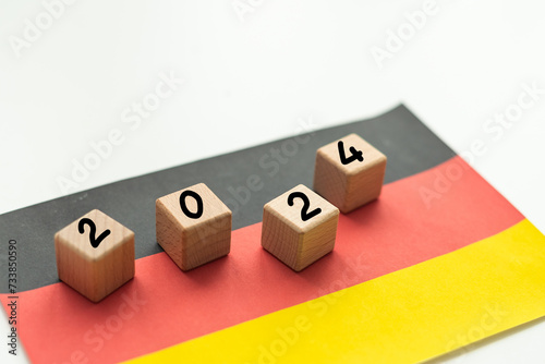 2024, Germany, Germany flag with date block, Concept, Important events for Germany in the new year, election, economy, social activities, central bank, Germany foreign policy