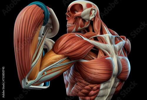 Biceps Brachii Muscle Anatomy For Medical Concept 3D Illustration. Generative AI photo