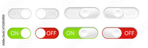 On and Off toggle switch buttons. Material design switch buttons set. Vector photo