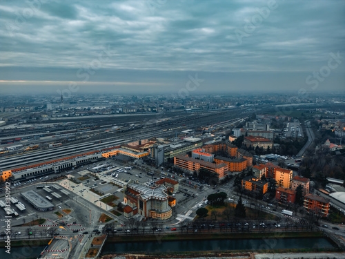 Aerial Photography of Verona city. Urban skyline, historical city centre, red tiled roofs, Veneto Region, Italy photo