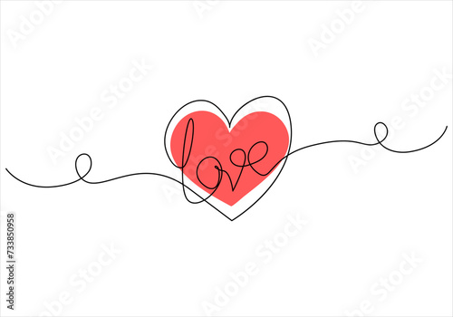 Continuous one line drawing of heart and love sign line art drawing vector illustration   © Moshiur
