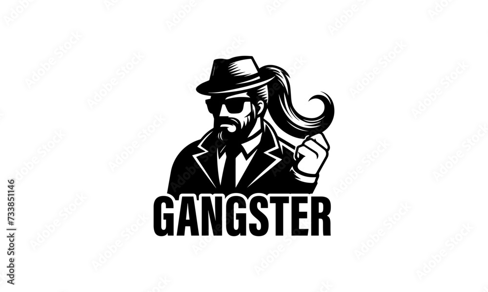 Gangster mascot logo icon , gangster mascot concept art , black and white gangster mascot logo icon