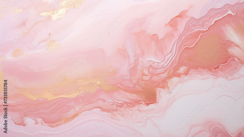 Marmurowa różowo - złota ściana - abstrakcyjny obraz farbą atramentem alkoholowym. Tło pod baner - obrazy, fototapety, plakaty 