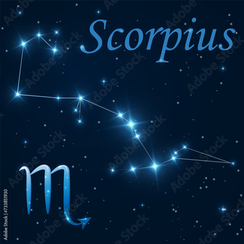 Photos Scorpius constellation with stars, zodiac sign on starry sky