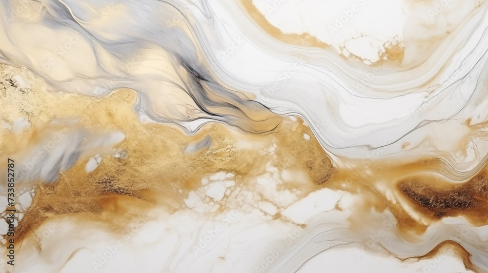 Marmurowa złota ściana - abstrakcyjny obraz farbą atramentem alkoholowym. Tło pod baner - obrazy, fototapety, plakaty 