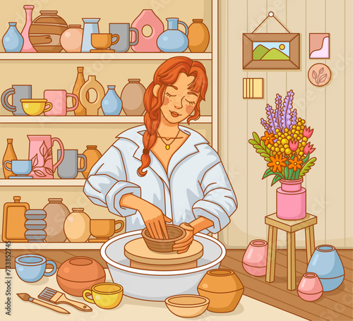 pottery maker, girl pottery artist, hobby, clay, pottery studio