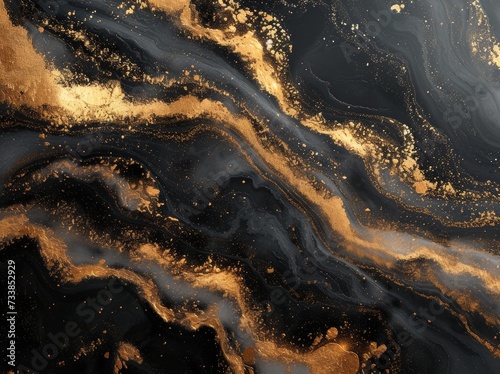 Luxurious Gold and Black Fluid Art © Viktoriia