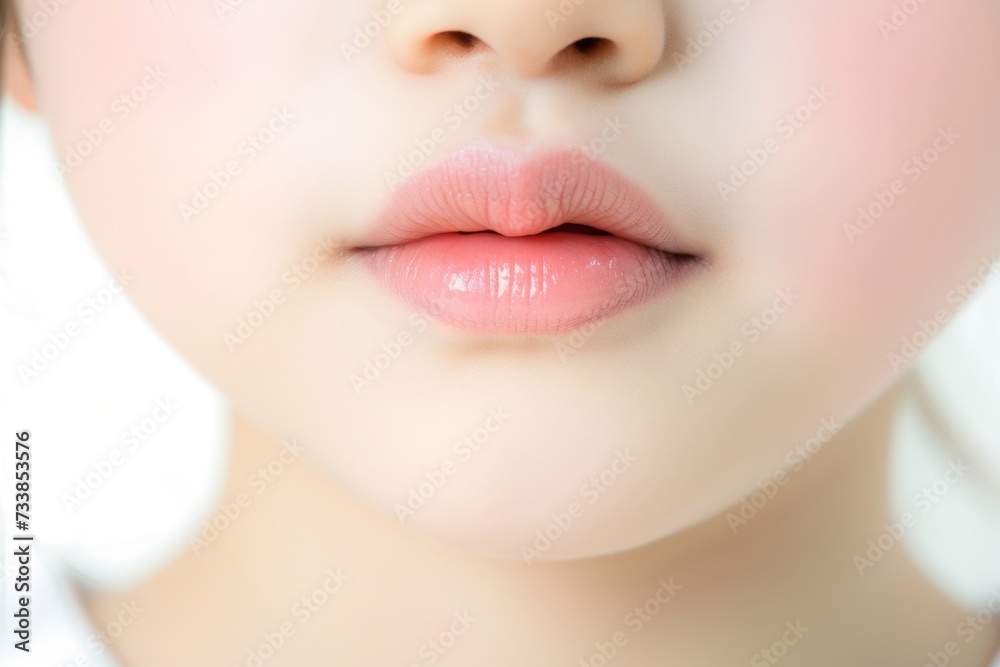 Fototapeta premium 日本人の子供の唇のパーツ写真（アジア人・白背景・背景なし）
