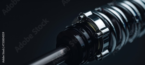 Close-Up of Car Suspension System. Close-up view of a car shock absorber and spring assembly.