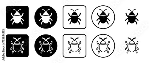 Icon set of bug symbol. Filled  outline  black and white icons set  flat style.  Illustration on transparent background