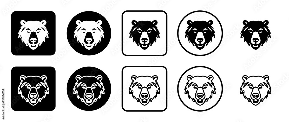 Icon set of bear head symbol. Filled, outline, black and white icons set, flat style. Vector illustration on white background Icon set of bear head symbol. Filled, outline, black and white icons set, flat style. Vector illustration on white background