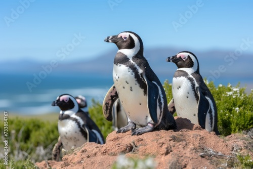 African penguin family enjoying the magnificent wildlife during an adventurous safari journey
