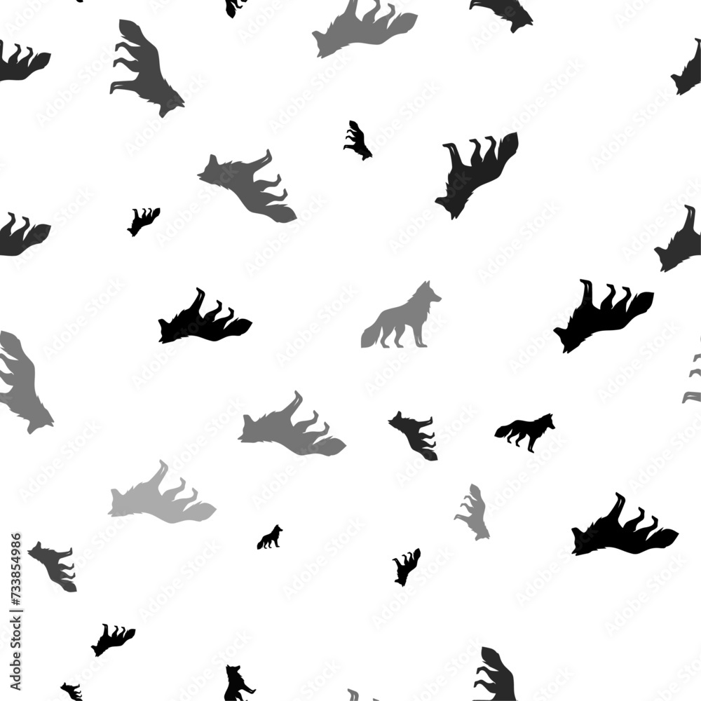 Seamless vector pattern with wolf symbols, creating a creative monochrome background with rotated elements. Vector illustration on white background