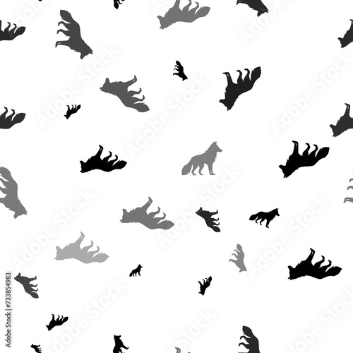 Seamless vector pattern with wolf symbols  creating a creative monochrome background with rotated elements. Illustration on transparent background