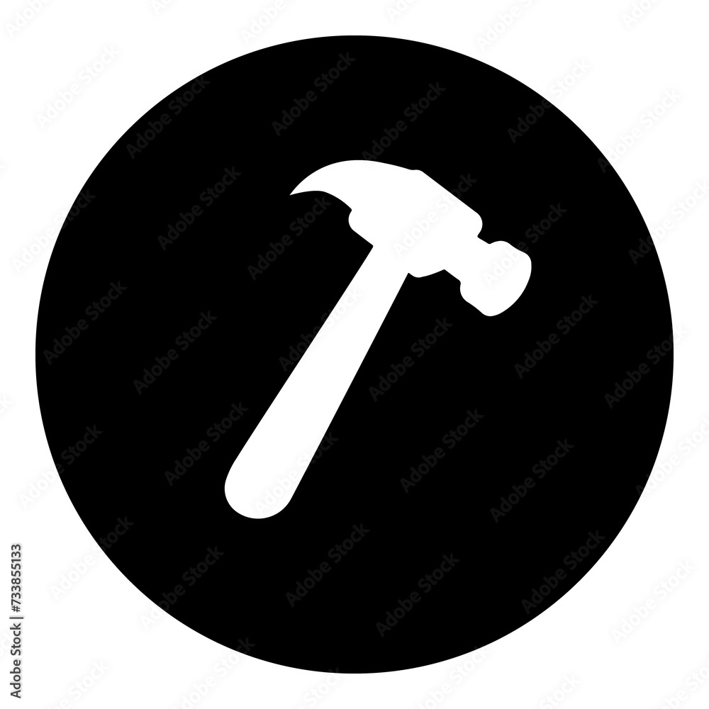 A hammer symbol in the center. Isolated white symbol in black circle. Illustration on transparent background A hammer symbol in the center. Isolated white symbol in black circle. Illustration on transparent background