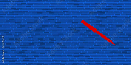 Blue Brick Wall with large red soldering iron symbol. The symbol is located on the right, on the left there is empty space for your content. Vector illustration on blue background