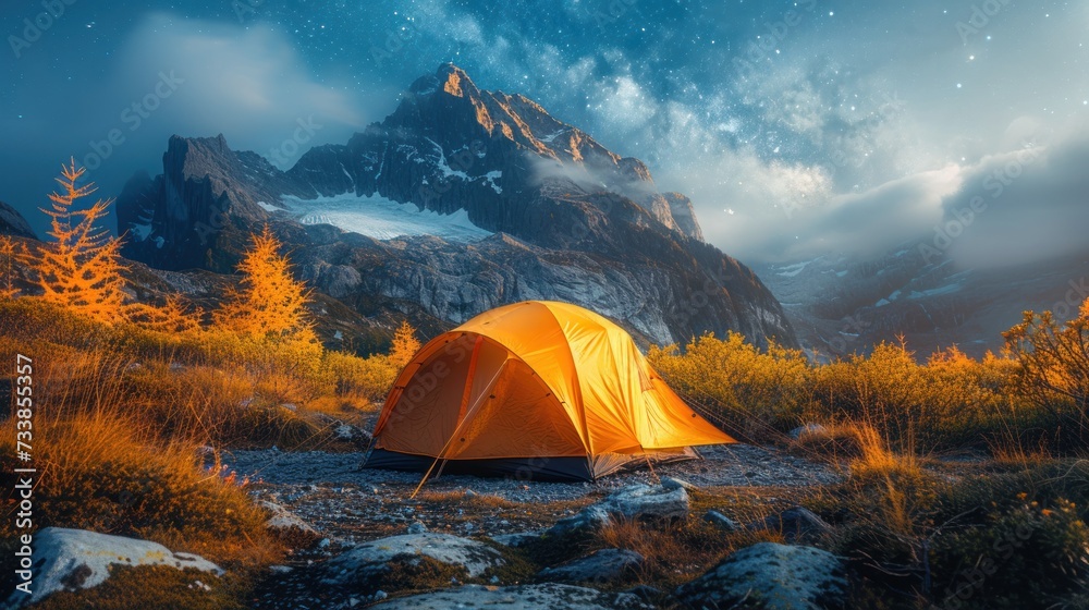 Mountain Camping Under Starry Sky
