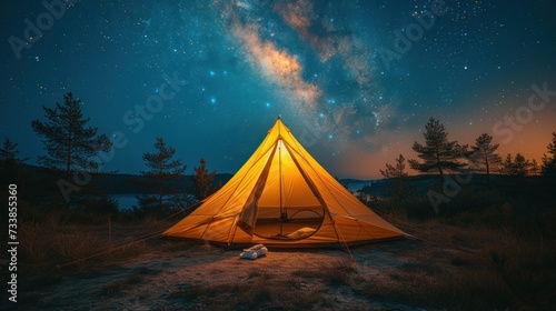 Nighttime Wilderness Camping with Starry Sky