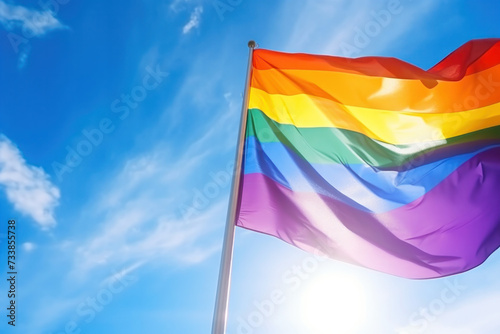 Rainbow Flag Flying High in the Sky © reddish