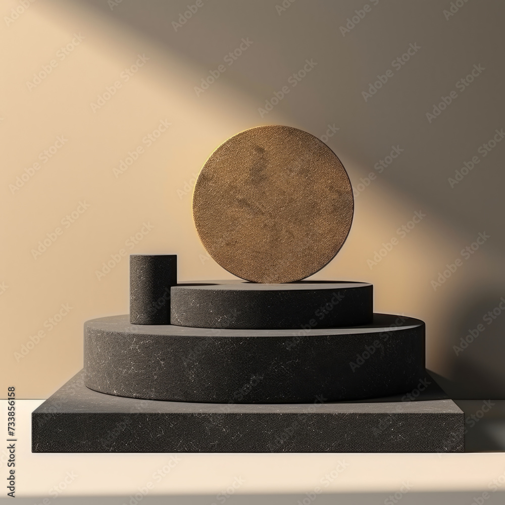 Luxury natural stone podium with gold elements for showing packaging and product on natural background Luxury natural stone podium with gold elements for showing packaging and product on natural background