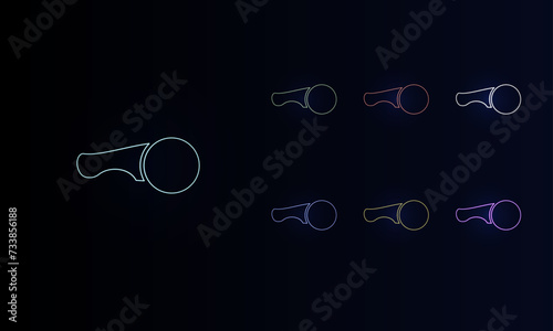 A set of neon angle grinder symbols. Set of different color symbols, faint neon glow. Vector illustration on black background