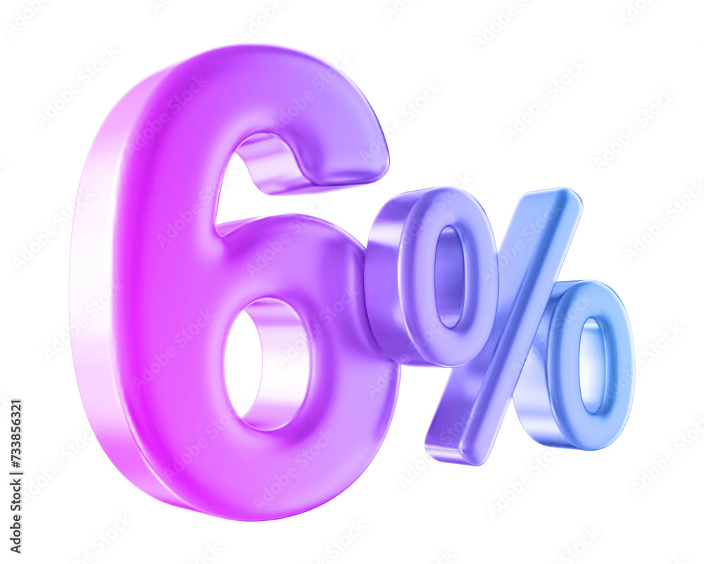 6 percent discount number gradient 3d render 6 percent discount number gradient 3d render