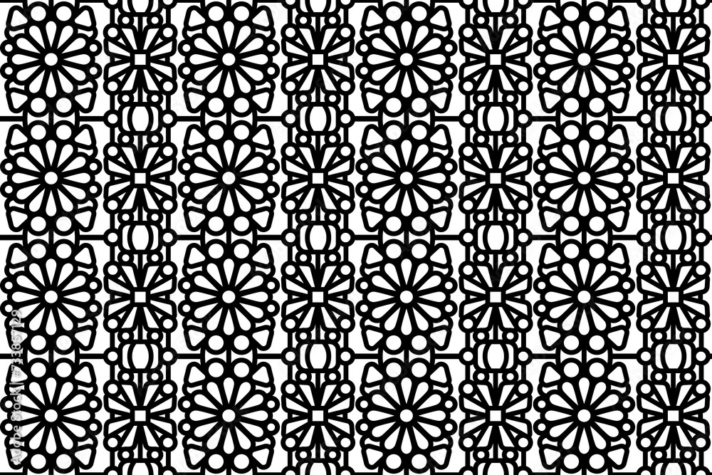 Abstract seamless black and white floral pattern. Lace, trim, line art pattern with floral elements. Abstract seamless black and white floral pattern. Lace, trim, line art pattern with floral elements.